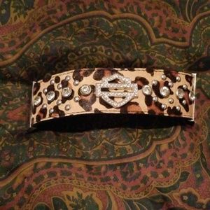 Leopard rhinestone studded wrist cuff